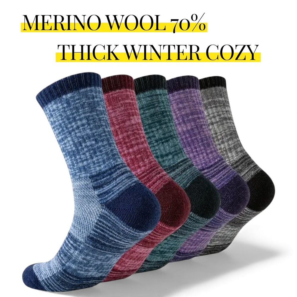 Unisex Merino 70% Wool Mid-Crew Anti-Blister Hiking‎ Socks 5.5 -10 Multi Colors